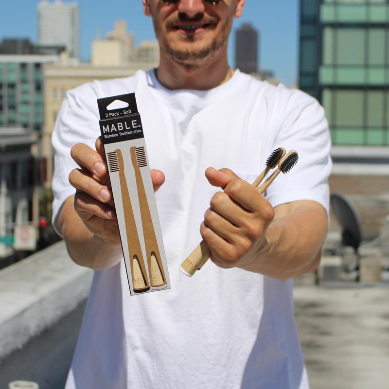 MABLE Two Pack Bamboo Toothbrush for Adult | Charcoal Infused