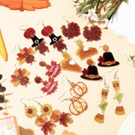 Y1tvei Fall Thanksgiving Glitter Earrings - 9 Pairs Maple Leaf Pumpkin Acrylic Sparkly Aesthetic Drop Dangle Stud Colorful Fall Earrings Ear Decor Jewelry Accessory Holiday Gifts for Women Girls Party
