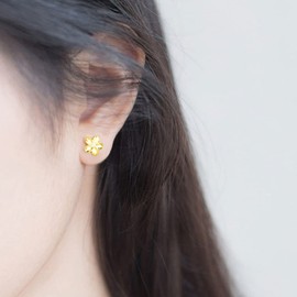 Reffeer Solid 925 Sterling Silver Plumeria Flower Stud Earrings for Women Teen Girls Crystal Flower Stud Earrings (B-18K Gold)