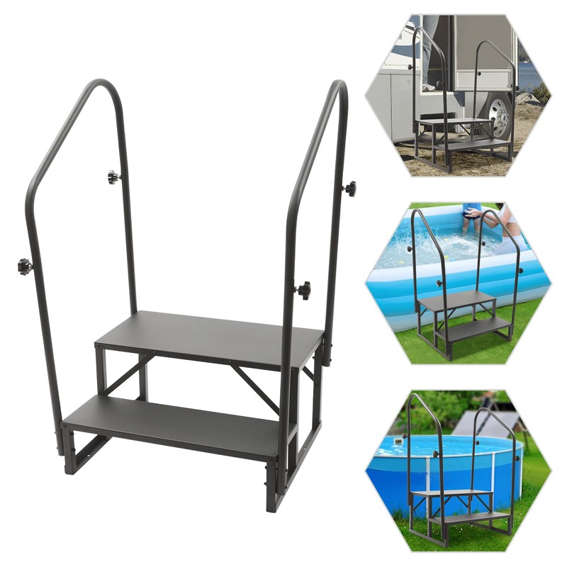 CNCEST RV Steps with Handrails,2 Step RV Stairs 450 lbs