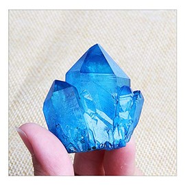 Wixine 1Pcs Blue Color Titanium Natural Quartz Cluster Crystal Gemstone Specimens