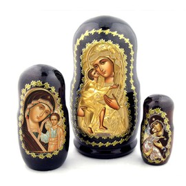 Needzo Russian Matryoshka Icon Doll Set of 3 Dolls Madonna and Child 4 Inch - Feodorovskaya Mother of God, Virgin of Kazan, Virgin of Vladimir Handmade