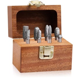 TiERGS Tungsten Carbide Burr Set 1/4" Shank 10Pcs Die Grinder Bits Rotary Cutting Burrs Double Cut for Metal Steel Wood Weld Concrete Deburring Finishing Carving (1/4" Shank 8PC)