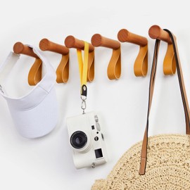 HomeDo 6Pack Wall Hooks Rack, Wooden Coat Hooks Wall Mounted, Entryway Hat Rack, Decorative Hooks Single Organizer Wall Hanger Hat Hook Towel Rack, Heavy Duty Hooks (R3.5-Cherry-8cm, 6P)