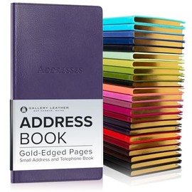 Gallery Leather Small Address Book with Alphabetical Tabs up to 403 Records, Leather Notebook Hardcover, Telephone and Address Books - 6 x 3.25 ", Camden Violet