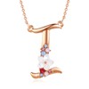 Flower Initial Letter Necklace, Pink Red Blue Simulated Pearl Pendant