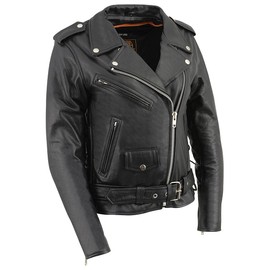 Milwaukee Leather LKL2700 Women's Classic Black Premium Leather Motorcycle Vintage Jacket with Side Laces - Large