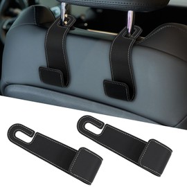 Hovom 2PCS Car Seat Headrest Hooks, Leather Purse Hook for Cars, Auto Hanger Holder Hook for Grocery Bag Handbag Coat Umbrella, Vehicle Seat Storage Organizer, Car Accessories (Black)