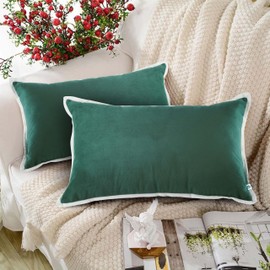 FINGERCRAFT Decorative Cushion Cover Pack of 2 Soft Velvet Throw Pillow Cover, Sofa and Bedroom Cushion Case 12" x 20" Hunter Green