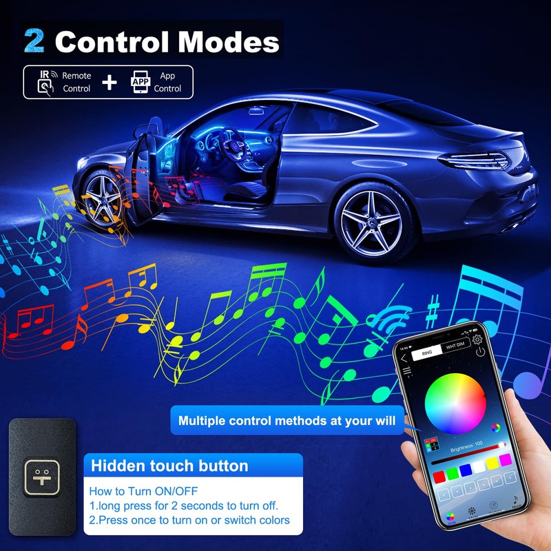 Acrylic Interior Car LED Strip Light with Wireless APP, RGB