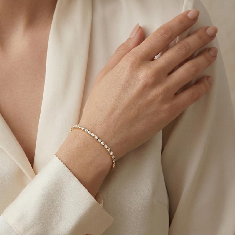 3mm Diamond Classic Tennis Bracelet for Women Dainty, Gold Plated