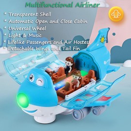 Miracland Airliner Musical Toy, Passenger Aircraft Simulation Model Toy 360° Rotation Passenger Jet Toy Lights & Music Passenger Plane Toy with Universal Wheel, 1 Air Hostess and 2 Passengers (Pink)