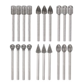 HARFINGTON 20pcs Diamond Grinding Burrs Carving Bits 6mm Various Shape Head Mounted Point 1/8 Shank for Rotary Tool