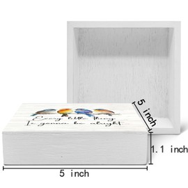 SRADMO Inspirational Bird Every Little Thing Is Gonna Be Alright Wood Box Sign Desk Decor, Bird Positive Motivational Theme Wooden Block Box Sign Decoration for Home Office Shelf Table