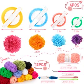 VGOODALL 20PCS Pom Pom Maker Kit, Pom Pom Makers with Colorful Yarn Skeins Knitting Puff Ball Maker Set for Kids Adults Beginners DIY Decoration