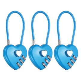 PATIKIL 3 Digit Cable Combination Lock, 3 Pcs Heart Shape Cable Lock with Combination 4.3" Steel Rope for Gym Bikes Cabinets Wardrobes Small Fences, Blue