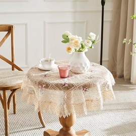 WARM HOME DESIGNS 60 Inch Round Tablecloth. Use Small Gold Tablecloth as Crochet Tablecloth, Coffee Table Cloth, Dresser Cover Top or Table Topper. Rustic Tablecloth for Vintage Kitchen. VTC Linen 60"