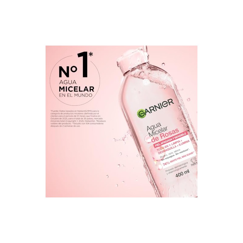 Garnier Skin Active Agua micelar desmaquillante con Agua de Rosas,