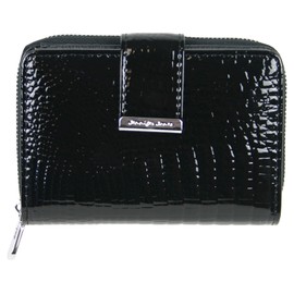 Jennifer Jones Genuine Leather Women's Purse – Fashionable Croco Gloss Look – RFID, black, Modern