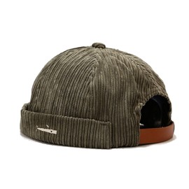 Zegoo Hombres Mujeres Fish Embroidery Corduroy Brimless Sailor Cap Rolled Cuff Retro Beanie Sombrero, Verde Armada (ArmyGreen), Talla única