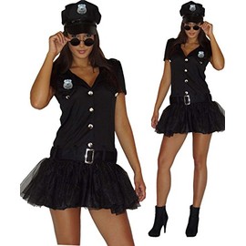 MAYLYNN 13709-XS Sexy Police Officer Costume Dress with Hat Size XS Black