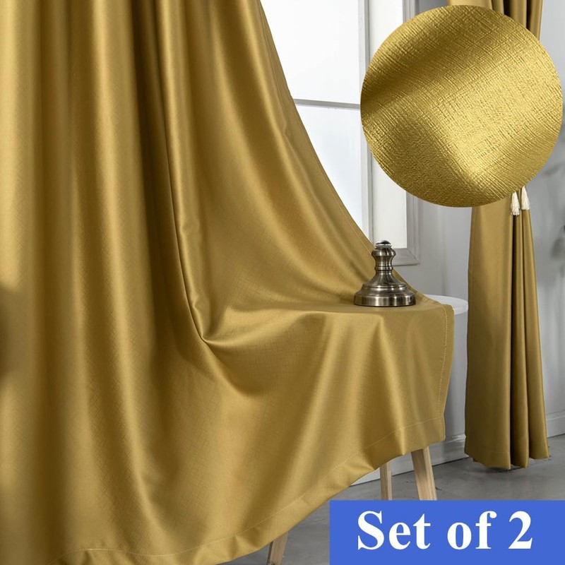 Amidoudou Luxurious Full Blackout Curtains | Gold | 2 Panels