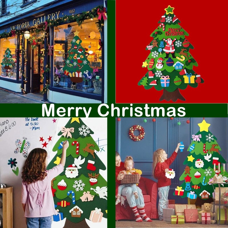 DIY Felt Christmas Tree,3.28ft Felt Christmas Tree Set with 32Pcs