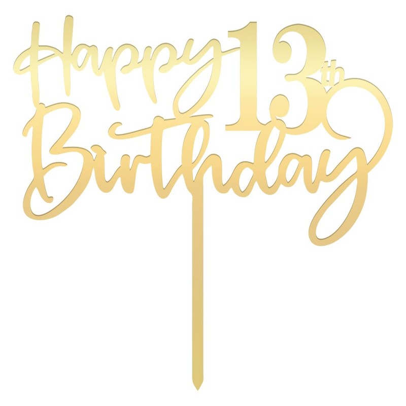 Bekaterea - Decoración para tartas de cumpleaños 13, acrílico dorado