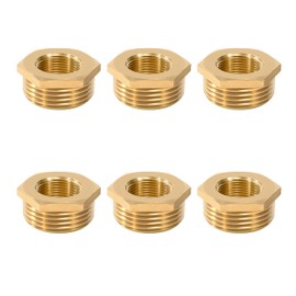 Brass Reducer, 1 Inch Male Thread x 1/2 Inch Female Thread Pipe Fitting Reducer with Brass Thread, Brass Hex Bushing for Water Pipe, Air, Oil (Pack of 6)