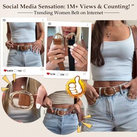 JASGOOD Women Leather Belt for Jeans Pants Ladies Casual Waist Belt Fashion Women Belt with Gold Buckle