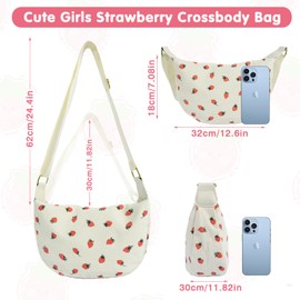 Iridsmole Crescent Bag for Women Half Moon Dumpling Bag Strawberry Crescent Bags Cross Body for Women Crossbody Hobo Bags Sling with Adjustable Strap