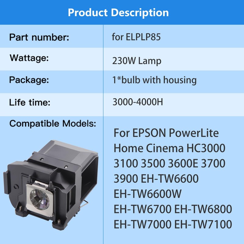 LBTbate Projector Lamp ELP85 for Epson Projector Bulb Replacement V13H010L85