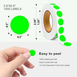 TRTAPE 1/2 Inch Circle Sticker Labels,Pack of 1000 Round Color Coding Circle Dots Stickers Labels,Dot Stickers Label Sticker for Home Office(Fluorescent Green)