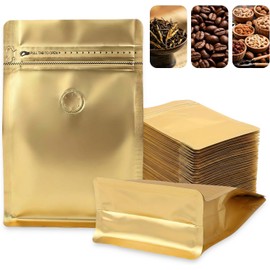 60 bolsas de café en grano de alta barrera con válvula desgasificadora, cierre hermético, termosellables y resellables para almacenamiento de alimentos, hogar y tienda (Dorado)