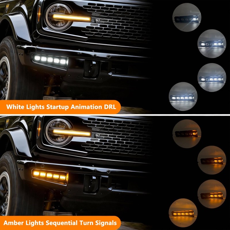 Led DRL Fog Lights with Amber Turn Signal for Bronco