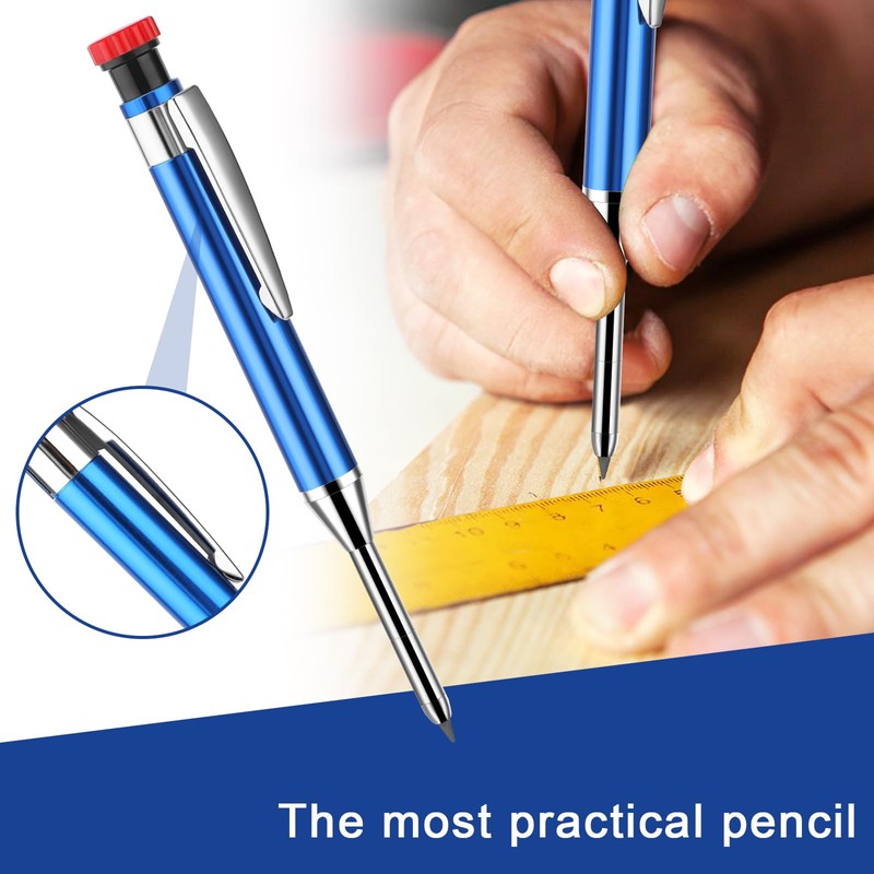 Amabro Mechanical Carpenter's Pencils with Integrated Sharpener, Solid Woodworking Pencils