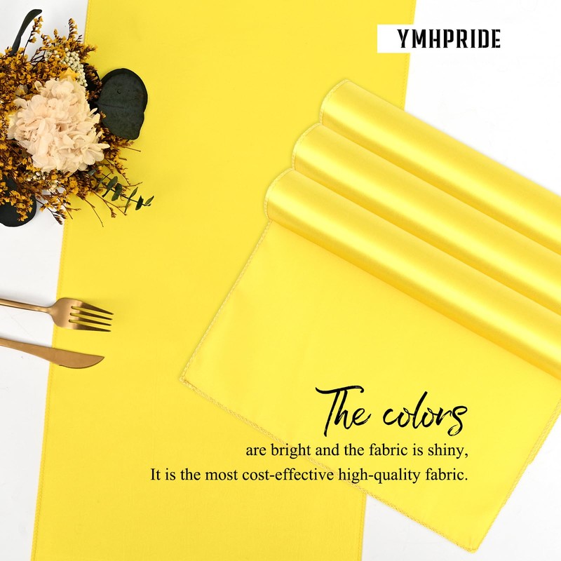 YMHPRIDE 8 Pack Satin Table Runner Yellow Table Runner, 12x72