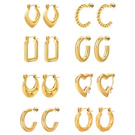8 Pairs Stainless Steel Chunky Gold Hoop Earrings Set,Gold Earrings for Women,Hypoallergenic Hoop Huggie Trendy Jewelry Earrings for Women