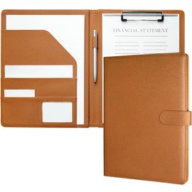 Mymazn Document Folder A4 PU Leather Clipboard A4 with Clamp Document Holder A4 Notepad Folio Document Organiser (Palm Print Brown)