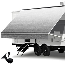 Heavy Duty RV Awning Fabric Replacement - 19.5oz Vinyl Camper Awning - Waterproof & UV-Resistant - Universal Canopy for Camper, Trailer and Motorhome (Gray Fade, 15FT(Fabric 14'2"))