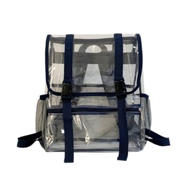 RAINSEA 15'' Heavy Duty Clear Backpack,PVC See Through mochila for Sports, Work, Stadium, Security, Travel, College (Flip blue)