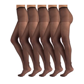 TEXAS Pack of 5 Pairs Fine Tights, Invisible Tights, Women's Tights, Tights 20 Denier, Skin Colour, Black, S, M, L, XL, Made in Italy, black