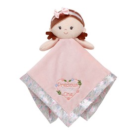 Baby Starters Plush 13 inch Doll Snuggle Buddy with Toy Rattle, Precious Little One Embroidery and Satin, Pink with Floral Trim