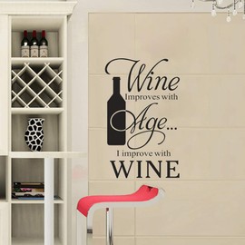 Wine Improves with Age I Improve with Wine Lovely Quote Vinyl Wall Decals, Removable Bottle Art DIY Quotes Stickers for Dining Room Livingroom Kitchen Home Decoration