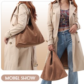 EVEOUT Suede Shoulder Bags Women's Large Minimal Shoulder Bags Suede Tote Hobo Bags with Bag Tote Bag Shopper for Work Holiday Travel Universities, brown