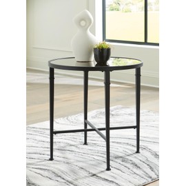 Signature Design by Ashley Cadeburg Industrial Mirrored-Tabletop Accent Table with Antiqued Finish, Black