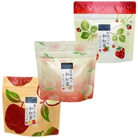 Fruit Tea 3 Types Set A, "Japanese Tea with Apples 0.08 oz (2 g) x 5p", "Red Cheek Japanese Black Tea 2 g x 5p", "White Peach Japanese Tea 2 g x 5p" Nako Tea Fruit Tea Bag Set of 3 Bags Set