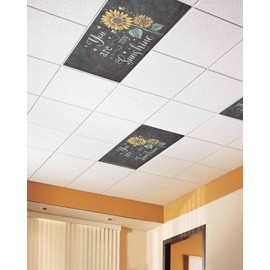 4 Pack Retro Sunflower Fluorescent Light Covers You are My Sunshine Yellow Floral Farm Black Ground Magnetic Light Covers Fluorescent Ceiling Shade Filters for Classroom Office School Home 4 x 2 Feet
