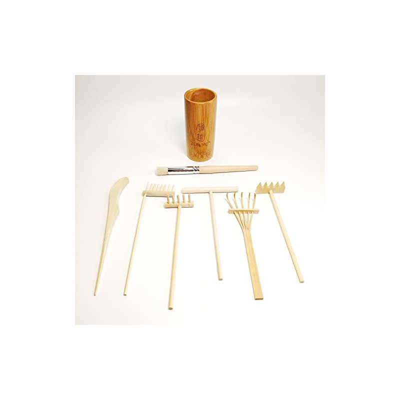 ZEN&TAO Natural Bamboo/Wood Made Miniature Six-Pieces Zen Garden Toolset Accessories