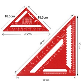 Beslands Rafter Square Metric 12 inch & 7 inch Set Square, Aluminum Carpenters Roofing Square, Woodwork Tool, Triangle Ruler(Red)